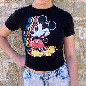 Mickey Mouse Baby Tee by Disney Junior Kids Sz 4 but Model is a Women's Small